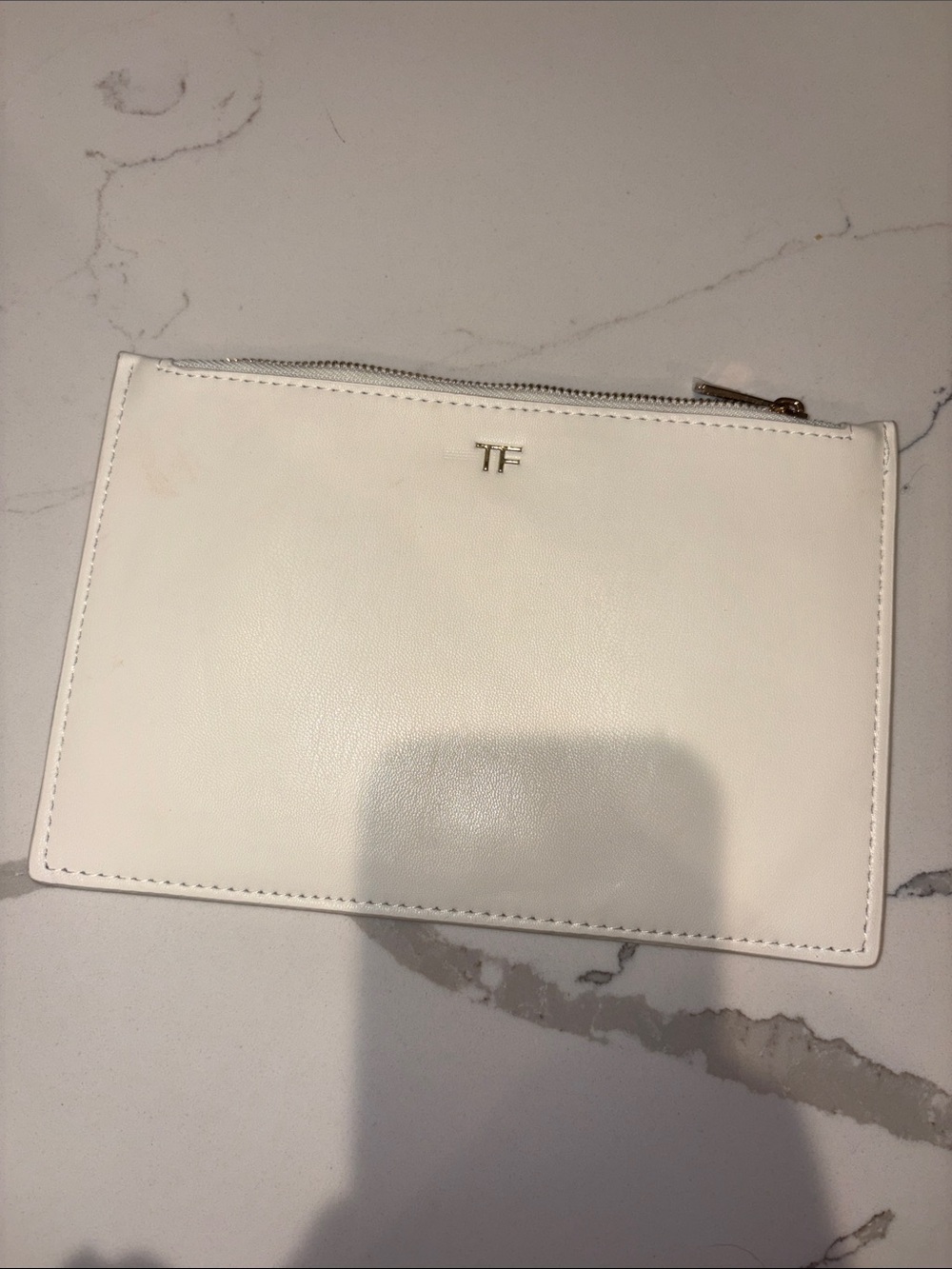 Tom Ford White Leather Zip Pouch with Gold TF Logo